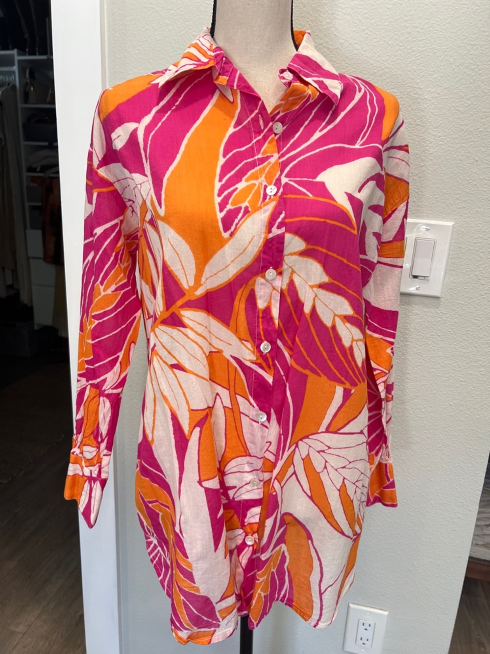 Blue Island Pink & Orange Tropical Print Coverup